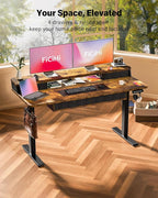FiCiHi Adjustable Height Standing Desk with 4 Drawers,55 x 24 inches Electric Sit Stand Home Office Desk with Two Tiers, 3 Memory Presets, Monitor Stand Riser