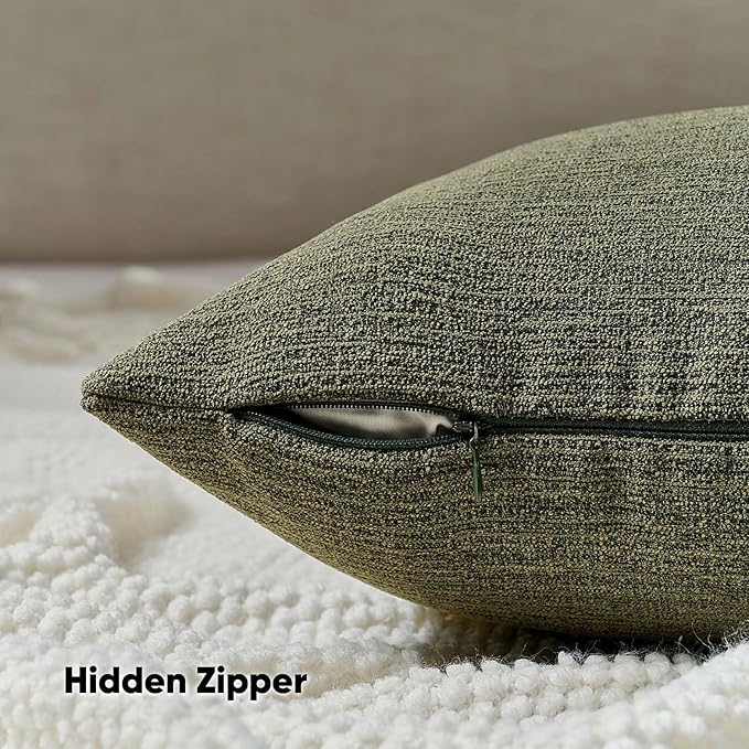 FUTEI Moss Green Chenille Decorative Throw Pillow Covers 24x24 Inch Set of 2,Soft Cozy Faux Linen Textured European Pillow Shams,Farmhouse Home Decor for Couch Living Room