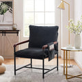 CLIPOP Accent Chair with Corduroy Fabric, Wood Armrests, Removable Cover, Side Pocket, Comfortable Armchair for Living Room & Bedroom, Durable Comfy Reading Chair for Home Office, Black