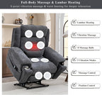 Big Man Power Lift Recliner for Elderly Adults 28 Inch Wide Seat, Oversized Recliner 400 lbs with Heat Massage, Lay Flat Recliner Chair Cup Holder & Wireless Phone Charger, USB Type C Charging