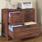 Lateral File Cabinet with 4 Drawers, Farmhouse File Cabinet for Letter/Legal/A4 Size Hanging Files, Large Wood File Storage Cabinets Printer Stand for Home Office Cabinets, Rustic Brown