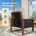 Patio Chairs 3 Piece Wood Patio Furniture with Coffee Table & Cushions, PE Wicker Outdoor Conversation Set Balcony Chairs for Garden, Porch, Deck, Backyard