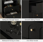 Nightstand with Charging Station, Modern Nightstand with Arched Design, Minimalist End Table with Wood Grain Texture, Bedside Table for Bedroom Living Room Sofa Office, Black