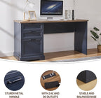 60" L-Shaped Executive Desk with 40" File Cabinet,Farmhouse Home Office Desk with Charging Station,Wood Computer Desk Set for Office Work,Home Study (Blue)