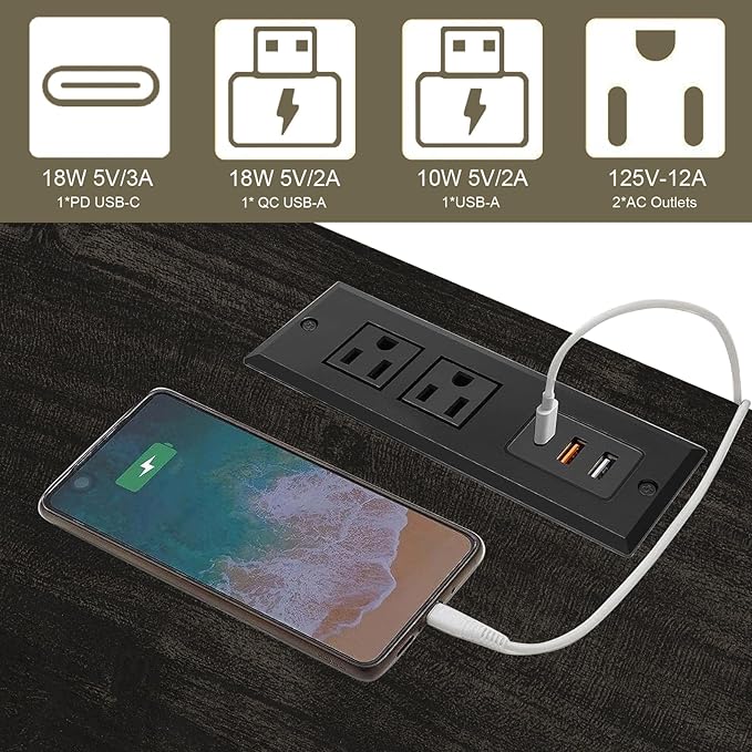 End Table with Fast Charging Station Set of 2, 18" Wide Sofa Side Table with Drawers, Large Storage Rustic Wood Square Storage Cabinet for Living Room