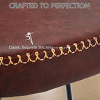 Rattan Dining Chairs Set of 4, Wine Leather Upholstered Dining Chairs with Rattan Cane Back, Mid Century Modern Dining Room Chairs with Black Metal Legs & D-Shaped Thicken Cushion, Wine