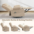 360° Rotating Adult Rocking Recliner, Baby Room Glider with Massage and Heating Functions, Rocking Chair with Cup Holder, Manual Recliner for Living and Bedroom (Fabric, Khaki)