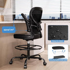 Alolo Drafting Chair,Ergonomic Tall Office Chair with Foot Rest Ring,Executive Leather Office Chair for Counter Height and Standing Desk with Lumbar Support and Flip-up Armrests for Home Office,PU.