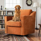 Pia Ricco 360° Swivel Accent Chair, Plush Oversized Chenille Fabric Armchair with Removable Cover for Living Room and Reception,Orange
