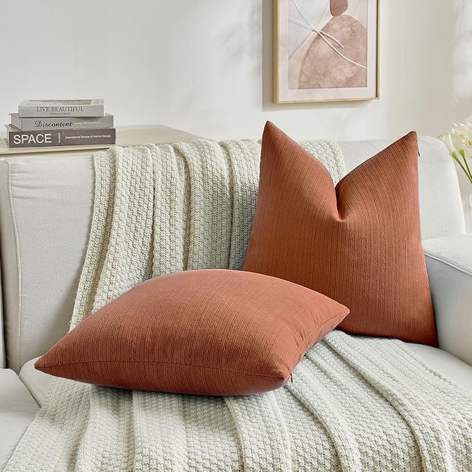 FUTEI Rust Decorative Throw Pillow Covers 12x20 Inch Set of 2,Soft Cozy Wheat Ear Striped Patterns Lumbar Pillow Cases,Modern Home Decor for Couch Bed Living Room