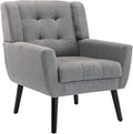 Dolonm Midcentury Modern Accent Chair with Arms, Upholstered Fabric Reading Side Chair Tufted Back Decorative Wingback Chair for Living Room Bedroom (Light Grey)