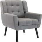 Dolonm Midcentury Modern Accent Chair with Arms, Upholstered Fabric Reading Side Chair Tufted Back Decorative Wingback Chair for Living Room Bedroom (Light Grey)