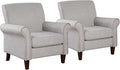 Prilinex Upholstered Living Room Chair Set of 2 - Large Comfy Fabric Accent Chair Single Sofa with Cushion, Rolled Armrest & Nailhead Trim, Mid Century Modern Armchair for Bedroom, Office, Grey