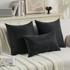 FUTEI Black Chenille Throw Pillow Covers 26x26 Inch Set of 2,Soft Wide Chevron Textured Euro Pillow Shams,Farmhouse Home Decor for Couch Bed Living Room