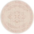 RUGGABLE Washable Area Rug – Kamran Soft Pink 8 ft Round, Stain-Resistant, Non-Slip – Large Machine Washable Rugs for Living Room, Bedroom, Hallway, Entryway & Office–with Standard Pad