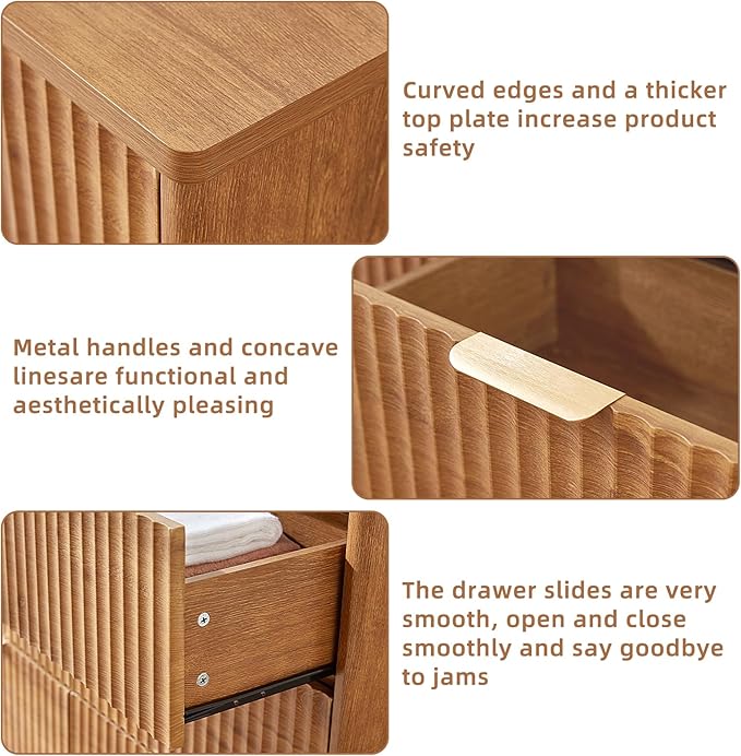 LEYAOYAO Fluted 6 Drawers Dresser, 48" Wide Modern Chest of Drawers with Wood Grain Top, Curved Profile Design, Dresser TV Stand, Wood Drawer Organizer for Bedroom, Living Room, Hallway,Brown