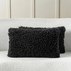 FUTEI Black Decorative Throw Pillow Covers 12x20 Inch Set of 2,Soft Fluffy Faux Wool Fur Boucle Textured Lumbar Pillow Case,Modern Home Decor for Couch Bed Living Room Office