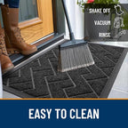 OLANLY Front Door Mat Indoor Outdoor Entrance, Waterproof All-Season, All-Weather Doormat, Sturdy Natural Rubber, Low Profile, Easy Clean Patio Porch Entryway Mat, Herringbone Brick (Black, 36x24)