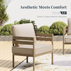 Metal Frame Patio Furniture Set, 5 Pieces Modern Outdoor Patio Furniture Set, Wood-Like Patio Seating with Coffee Table and 5" Cushion, Patio Conversation Set for Backyard Deck