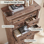 Farmhouse 7 Drawers Dresser for Bedroom, 57" Tall Large Dressers & Chests of Drawers w/Roman Column, Storage Dressers Organizer for Bedroom, Hallway, Living Room, Light Brown