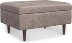 SIMPLIHOME Shay 34 inch Wide Mid Century Modern Small Rectangle Coffee Table Storage Ottoman in Distressed Grey Taupe Vegan Faux Leather, Assembled, for The Living Room and Entryway