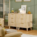 Lulive Wood 3 Drawers Dresser Fluted Night Stand with Charging Station, Storage Nightstand Modern Side Table, Bedside Table for Bedroom, Entryway Natural
