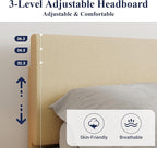 Allewie Queen Size Bed Frame with Adjustable Headboard, Upholstered Platform Bed with Wood Slats, Heavy Duty Mattress Foundation, No Box Spring Needed, Noise-Free, Easy Assembly, Beige