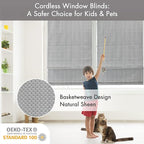 Madison Park Galen Cordless Roman Shade, 27"W x 64"H, Sheen Grey – Room Darkening, Thermal Insulated, Energy Efficient Window Blind with Subtle Sheen Basketweave Fabric for Privacy