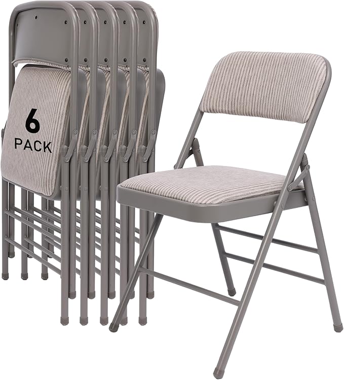 SEALAMB 6 Pack Fabric Folding Chairs with Padded Seats & Cushion, Metal Foldable Chairs for Wedding Party, Commercial Chairs for Office School Church Events, 350lb Capacity (Gray-Fabric, 6 Pack)