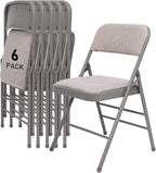 SEALAMB 6 Pack Fabric Folding Chairs with Padded Seats & Cushion, Metal Foldable Chairs for Wedding Party, Commercial Chairs for Office School Church Events, 350lb Capacity (Gray-Fabric, 6 Pack)