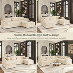 Belffin Large Modular Sectional Sofa with Double 61" Loveseat, Corduroy Corner Couch with 9" Soft Dual-Layer Seats Cushion for Living Room, Apartment, Small Sapce, Beige