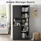 Farmhouse Bathroom Cabinet with 2 Doors, 67" Tall Slim Freestanding Cabinet, Narrow Floor Storage Unit with Open Shelf and Adjustable Shelves for Bathroom, Living Room, Kitchen, Black