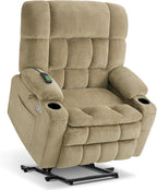 MCombo Dual Motor Power Lift Recliner Chair for Elderly, Lay Flat Lift Chair with Heat and Massage, Extra Wide Lift Recliner for Big People, Cup Holders, Fabric R7897 (Medium-Wide, Beige)