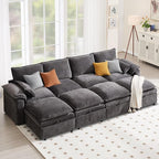 130" U Shaped Modular Sectional Sofa, Couch with Ottoman Storage, Chenille Cloud Couch with Plush Deep Seating for Living Room, Bedroom (8 Seat, Grey)
