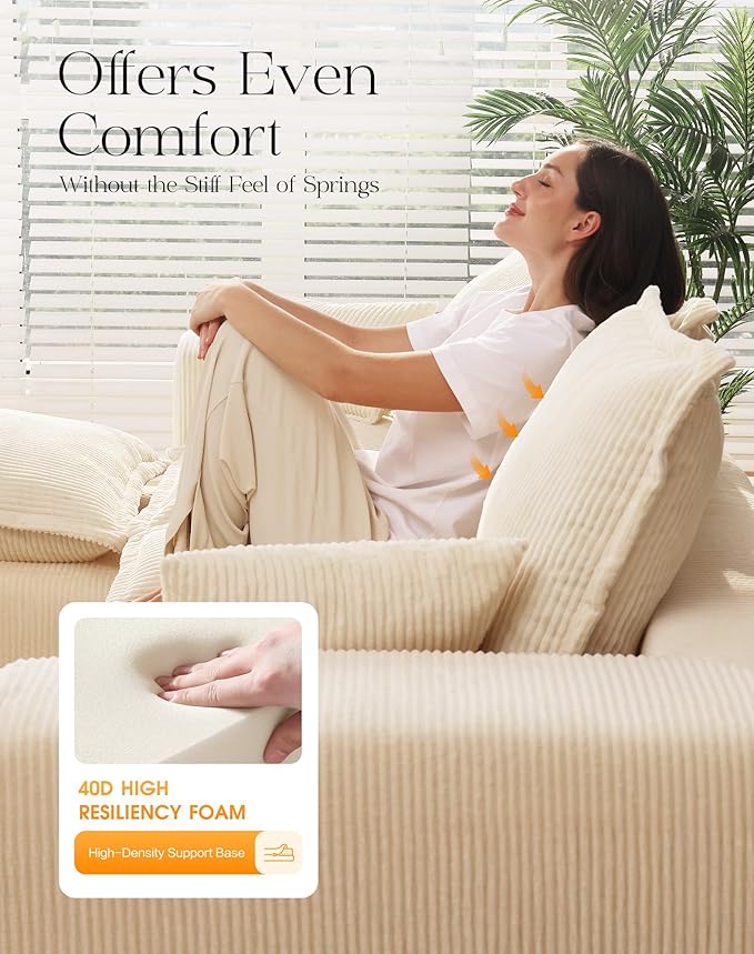137" Comfy Cloud Couch with U-Shape Chaise & Deep Seat, Modular Sectional Sofa in a Box, Boneless Upholstered Couches for Living Room, No Assembly Required (Soft Corduroy, Beige)