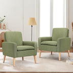 Lohoms Accent Chair Set of 2 Living Room Mid-Century Modern Chair, Upholstered Fabric Comfy Club Armchair Pair of Leisure Sofa Chairs for Bedroom, Small Apartment, Office, Green
