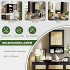 Bathroom Wall Cabinet, Bamboo Over-The-Toilet Storage Organizer with Rattan Doors and Adjustable Shelf, Space Saver Medicine Cabinet for Laundry, Kitchen, Living Room (Black)