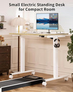 Okin Small Electric Standing Desk, 36" x 24" Whole Piece Height Adjustable Desk, Oak Sit to Stand Computer Workstation with Wheels for Home Office