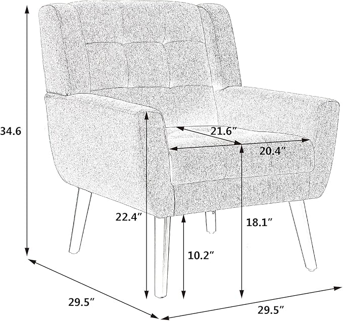 Dolonm Midcentury Modern Accent Chair with Arms, Upholstered Fabric Reading Side Chair Tufted Back Decorative Wingback Chair for Living Room Bedroom (Teal)