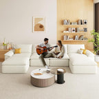 141.74" Sectional Couches for Living Room Modern Modular Sofa with U-Shape Couchs Upholstered Corduroy Boneless Couch Deep Seat Cloud Couch with Ottoman, No Assembly Required, White