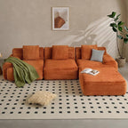 VK·LIVING 113" Cloud Sectional Couch, 61.6" Deep Seat Boneless Modular Sofa with Wide Armrests, Plush Corduroy Memory Foam Couch for Living Room, No Assembly, Orange
