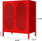 Metal Storage Cabinets with Doors and Shelf, Small Closet with High Feet, Display Cabinets with 2 Mesh Doors, Red Dresser for Home, Office, Living Room,Dining Room,Sideboard, Hallway and Entryway