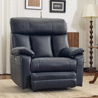AEDI 450lbs Genuine Leather Power Recliner Chair for Big and Tall Adults Oversized Electric Reclining Sofa for Living Room,Extra Wide 27" Seat,USB Charging(Top Grain Leather,Dark Blue)