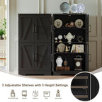 Treocho Bathroom Floor Cabinet, Farmhouse Bathroom Storage Cabinet with Doors and Adjustable Shelves, Freestanding Kitchen Pantry Cabinet, Cupboard for Living Room, Dining Room, Black
