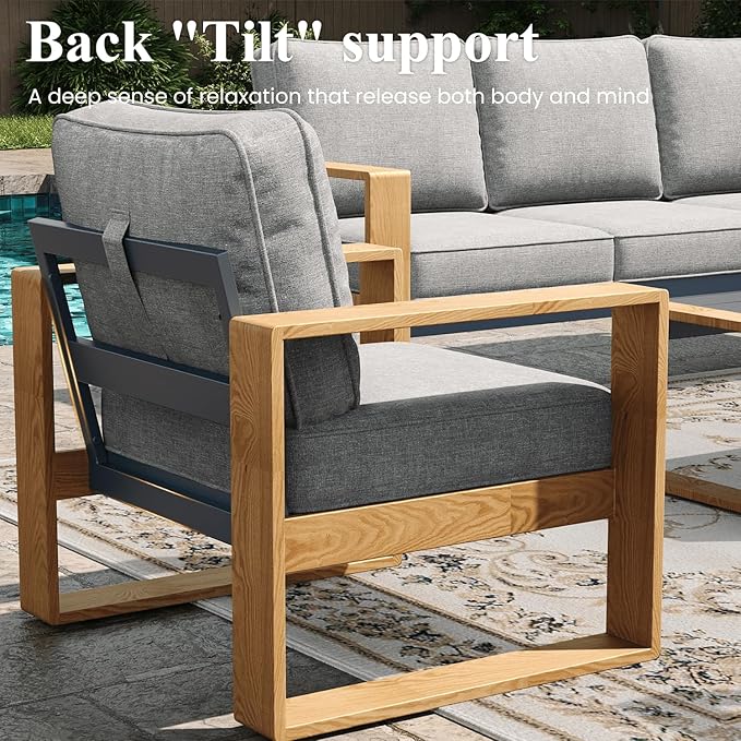 LayinSun 4 Pieces Aluminum Patio Furniture Set with Coffee Table, Oversized Seat with Hight Back, Outdoor Conversation Sets for Porch, Balcony, Deck