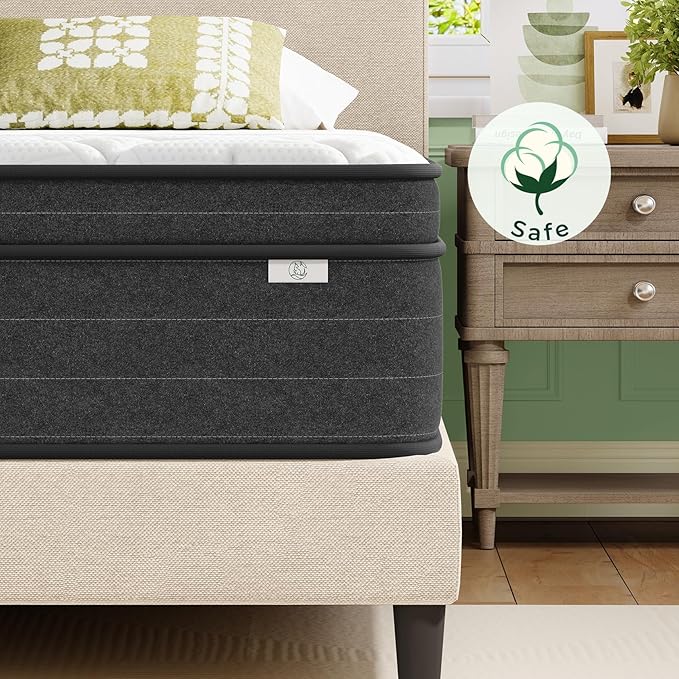 koorlian Twin Size Mattress 12 Inch - Cooling Hybrid Single Mattress in a Box for Back Pain Relief - Pocket Spring & Memory Foam | Fiberglass-Free, Medium Firm Feel, CertiPUR-US, 120 Nights Trial