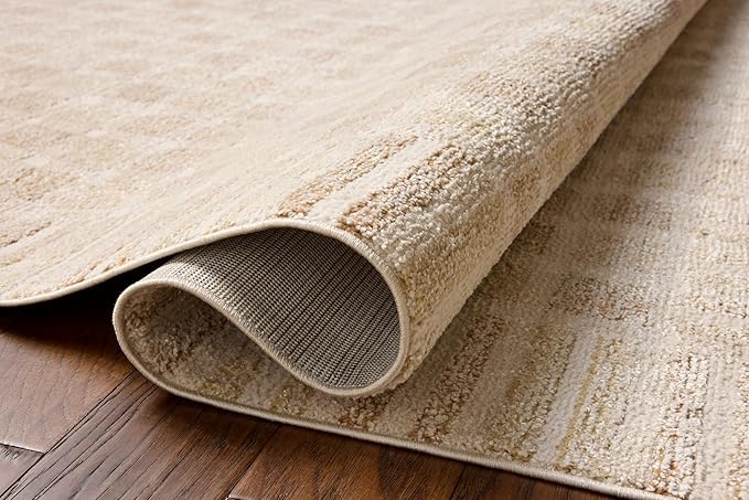 Loloi Chris Loves Julia Calvin Collection CLV-03 Bone/Natural 6'-3" x 9'-6" Area Rug Checkered Neutral Soft Living Room Bedroom Carpet