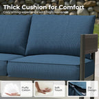 Grand patio 5-Piece Outdoor Furniture Set with 3-Seat Couch, Thick Cushions and Nesting Coffee Tables, Wicker Sofa Conversation Set for Backyard, Peacock Blue