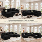 Belffin Large Modular Sectional Sofa with Deep Chaise, Corduroy U Shaped Couch with 9" Soft Dual-Layer 7 Seats Cushion for Living Room, Apartment, Black