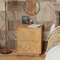 Modern 2 Drawer Nightstand with Elegant Burl Finish, Wood Bedside Table with Storage, Stylish Accent Side Table for Bedroom, Home Décor and Small Space Furniture